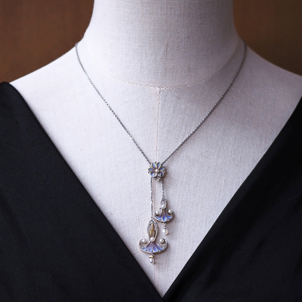 アンティークジュエリー ネックレス アール ヌーヴォー プリカジュールエナメル ネックレス