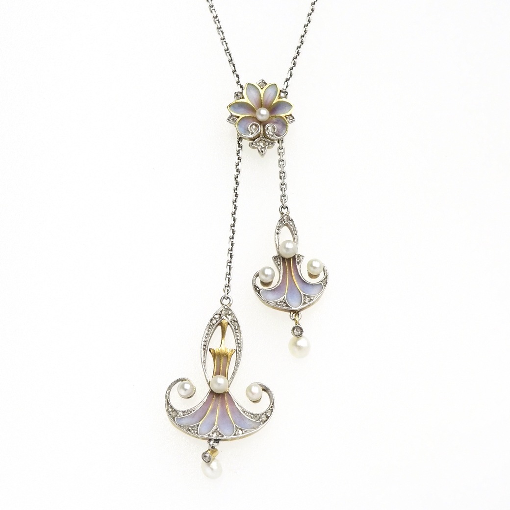 アンティークジュエリー ネックレス アール ヌーヴォー プリカジュールエナメル ネックレス