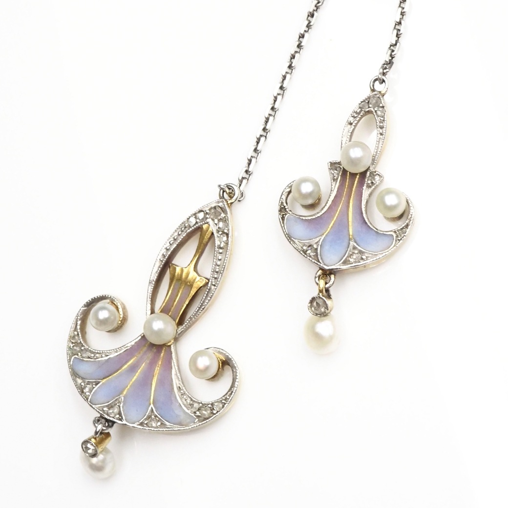 アンティークジュエリー ネックレス アール ヌーヴォー プリカジュールエナメル ネックレス