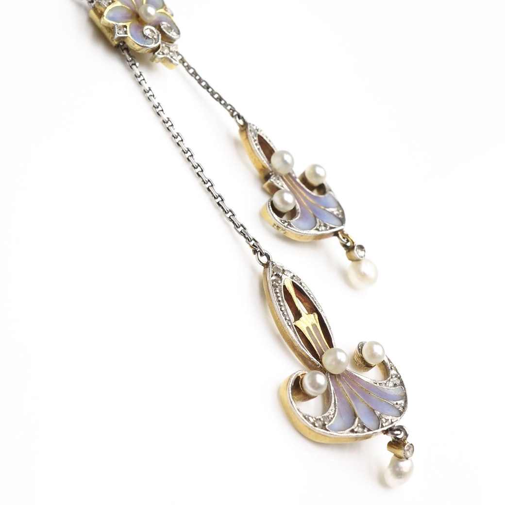アンティークジュエリー ネックレス アール ヌーヴォー プリカジュールエナメル ネックレス
