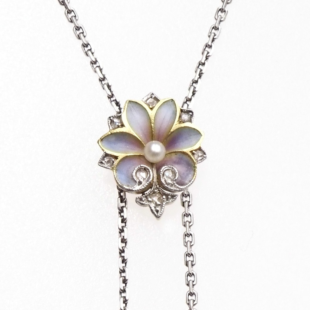 アンティークジュエリー ネックレス アール ヌーヴォー プリカジュールエナメル ネックレス