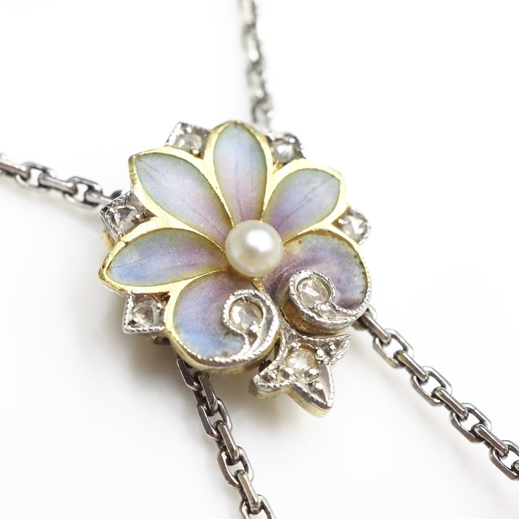 アンティークジュエリー ネックレス アール ヌーヴォー プリカジュールエナメル ネックレス