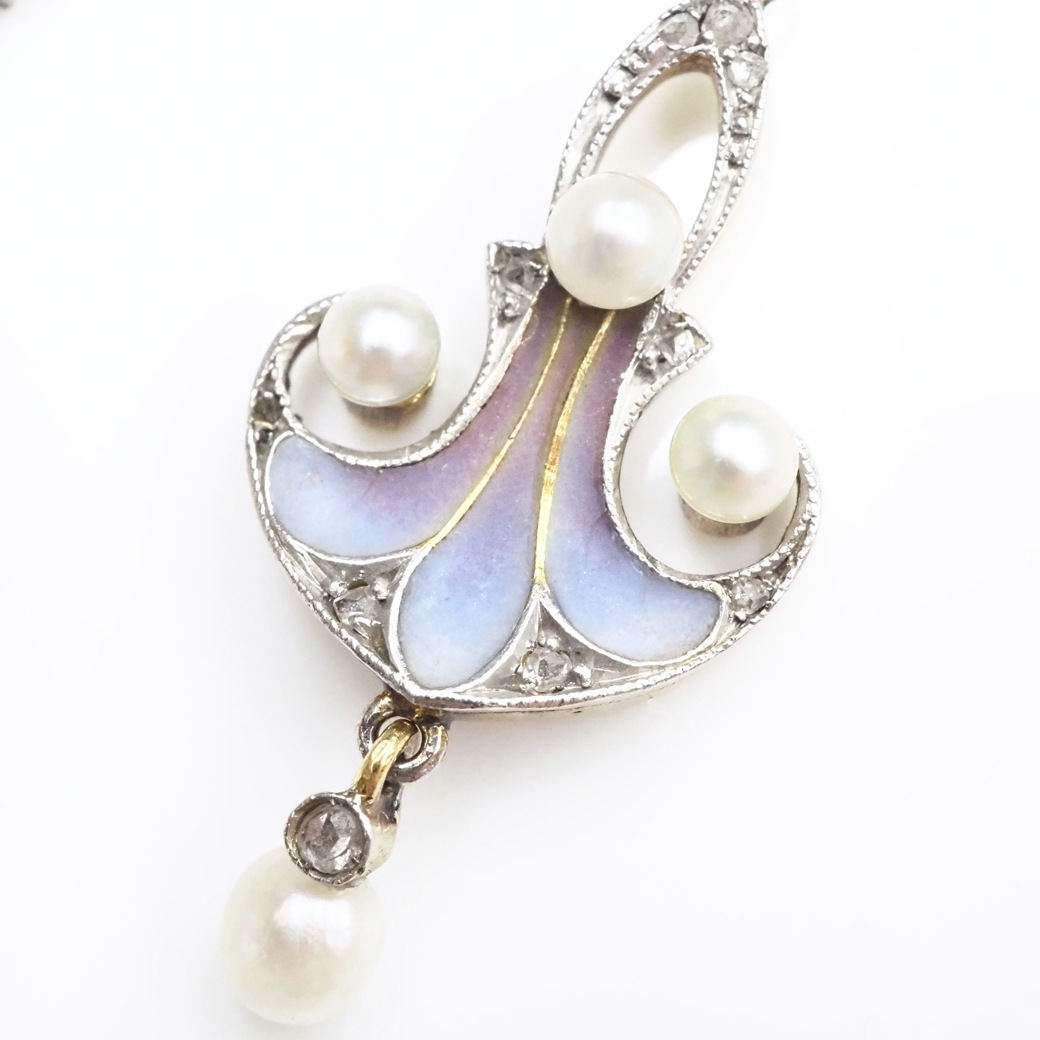 アンティークジュエリー ネックレス アール ヌーヴォー プリカジュールエナメル ネックレス