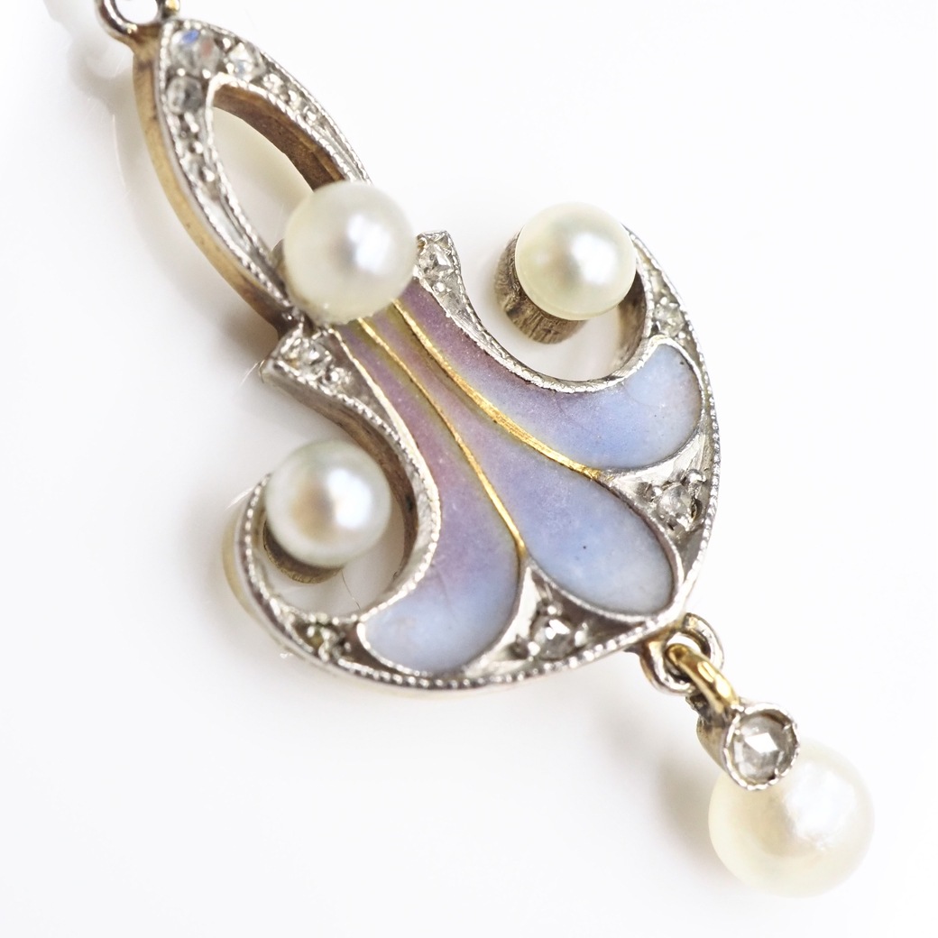 アンティークジュエリー ネックレス アール ヌーヴォー プリカジュールエナメル ネックレス