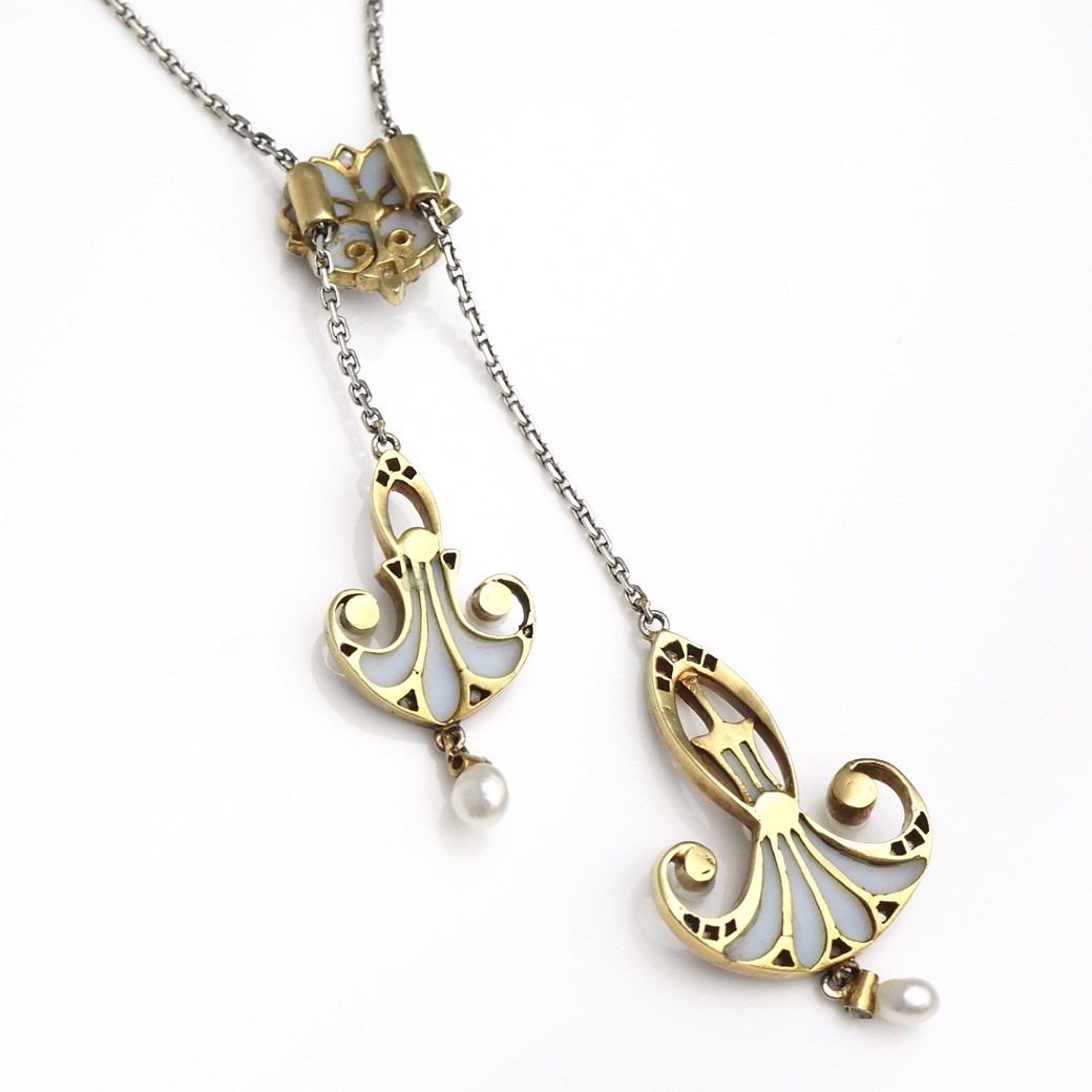 アンティークジュエリー ネックレス アール ヌーヴォー プリカジュールエナメル ネックレス