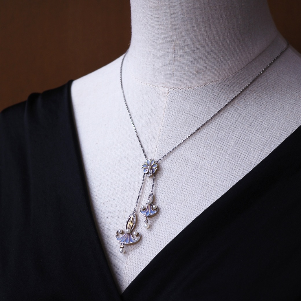 アンティークジュエリー ネックレス アール ヌーヴォー プリカジュールエナメル ネックレス