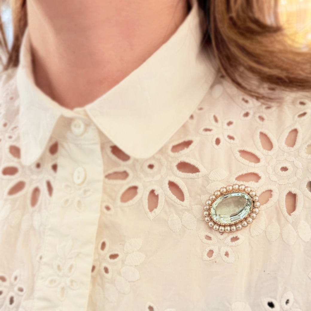 アンティークジュエリー ブローチ グリーンベリル パール アンティークブローチ
