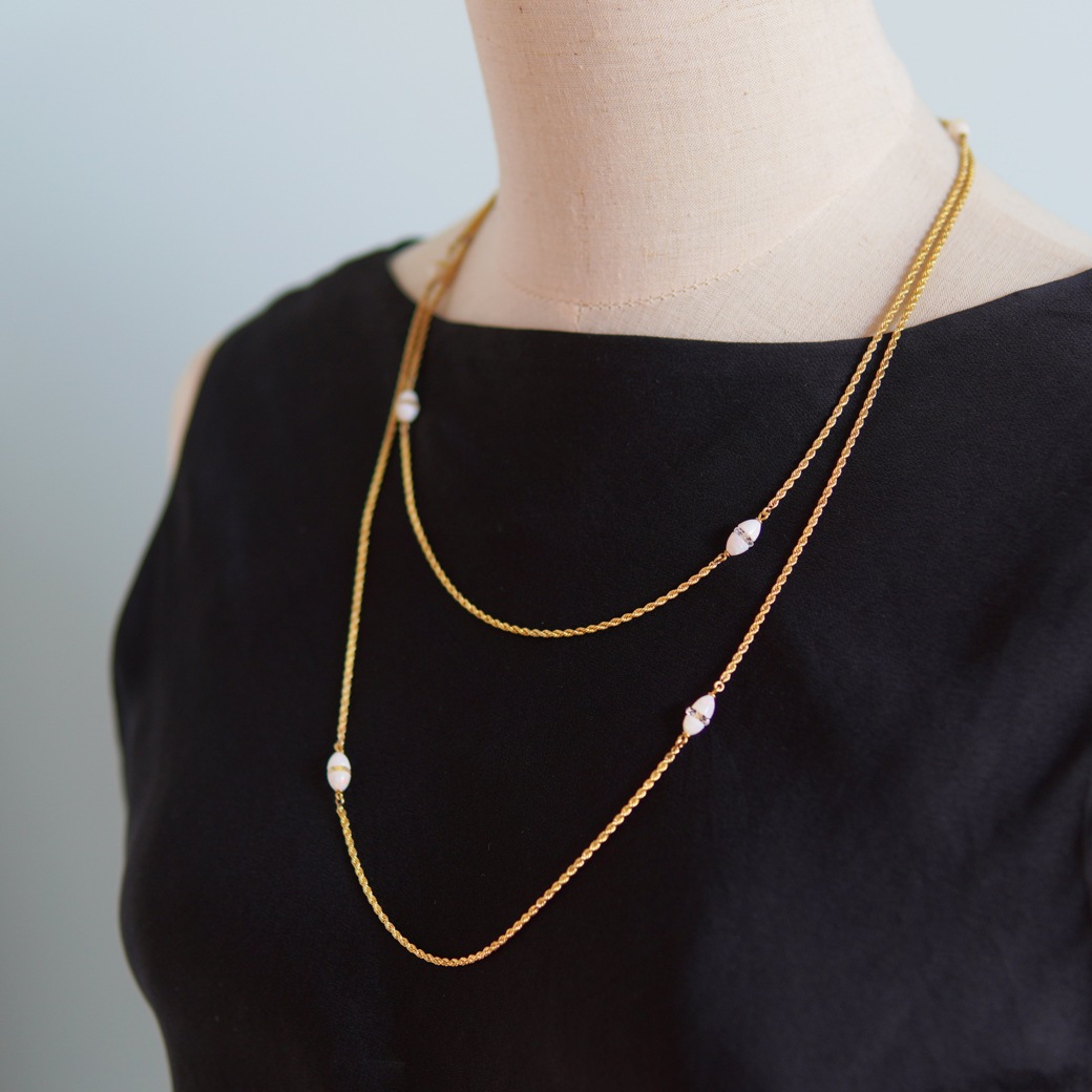 アンティークジュエリー ネックレス オパール クリスタル ゴールド ロングチェーン