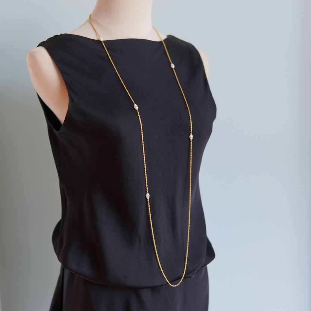 アンティークジュエリー ネックレス オパール クリスタル ゴールド ロングチェーン