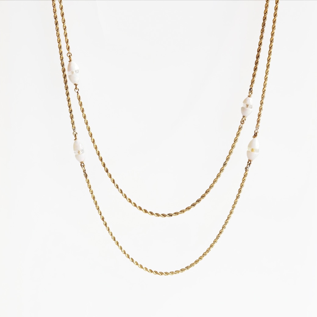 アンティークジュエリー ネックレス オパール クリスタル ゴールド ロングチェーン