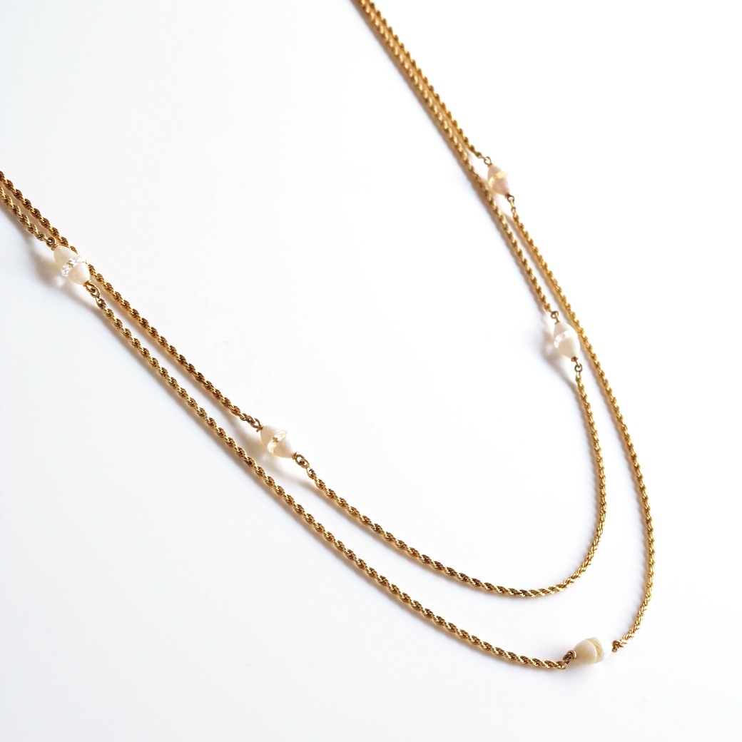 アンティークジュエリー ネックレス オパール クリスタル ゴールド ロングチェーン