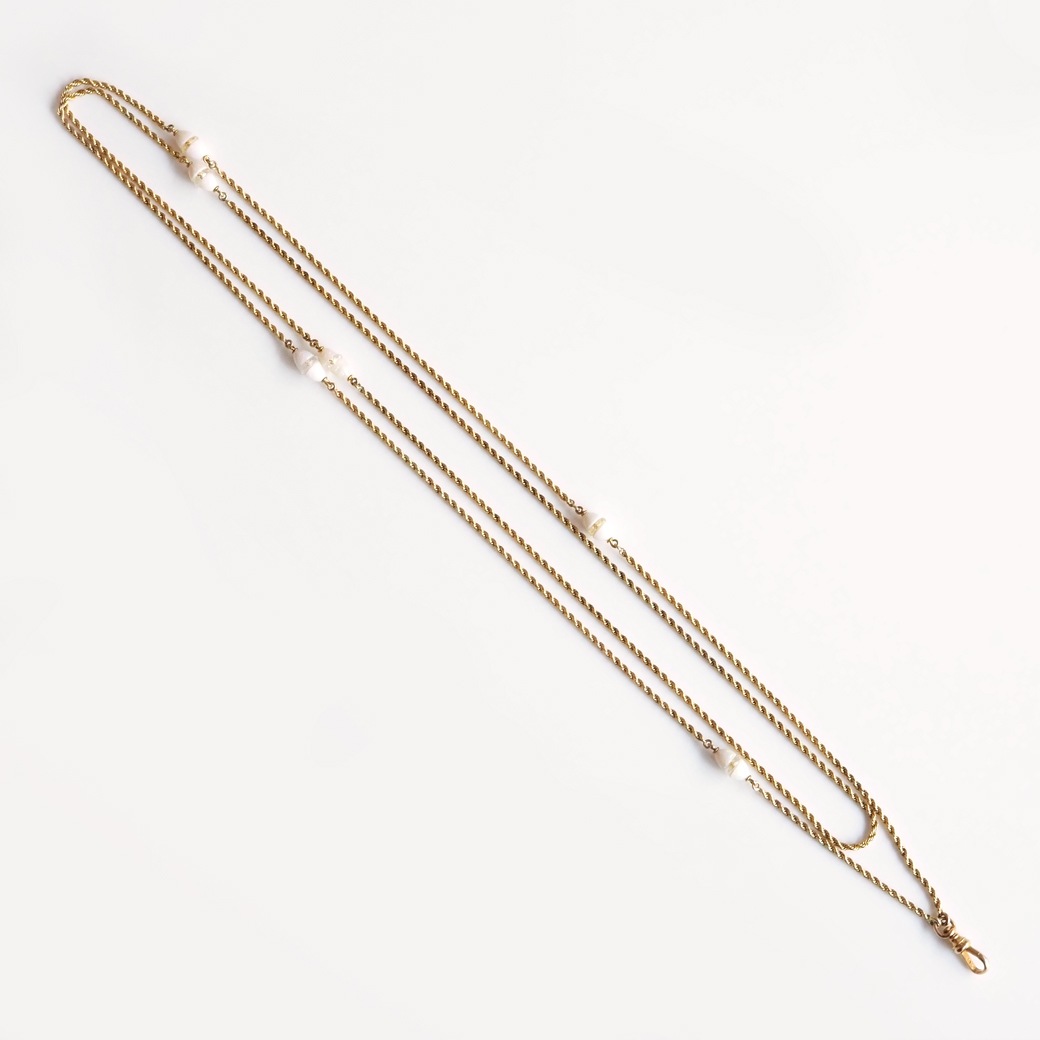 アンティークジュエリー ネックレス オパール クリスタル ゴールド ロングチェーン