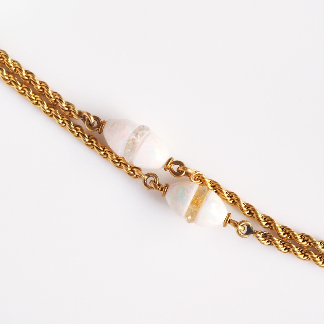 アンティークジュエリー ネックレス オパール クリスタル ゴールド ロングチェーン