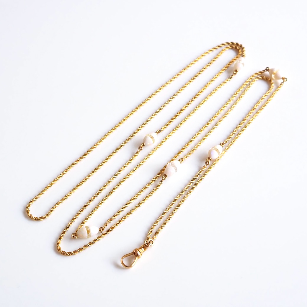 アンティークジュエリー ネックレス オパール クリスタル ゴールド ロングチェーン