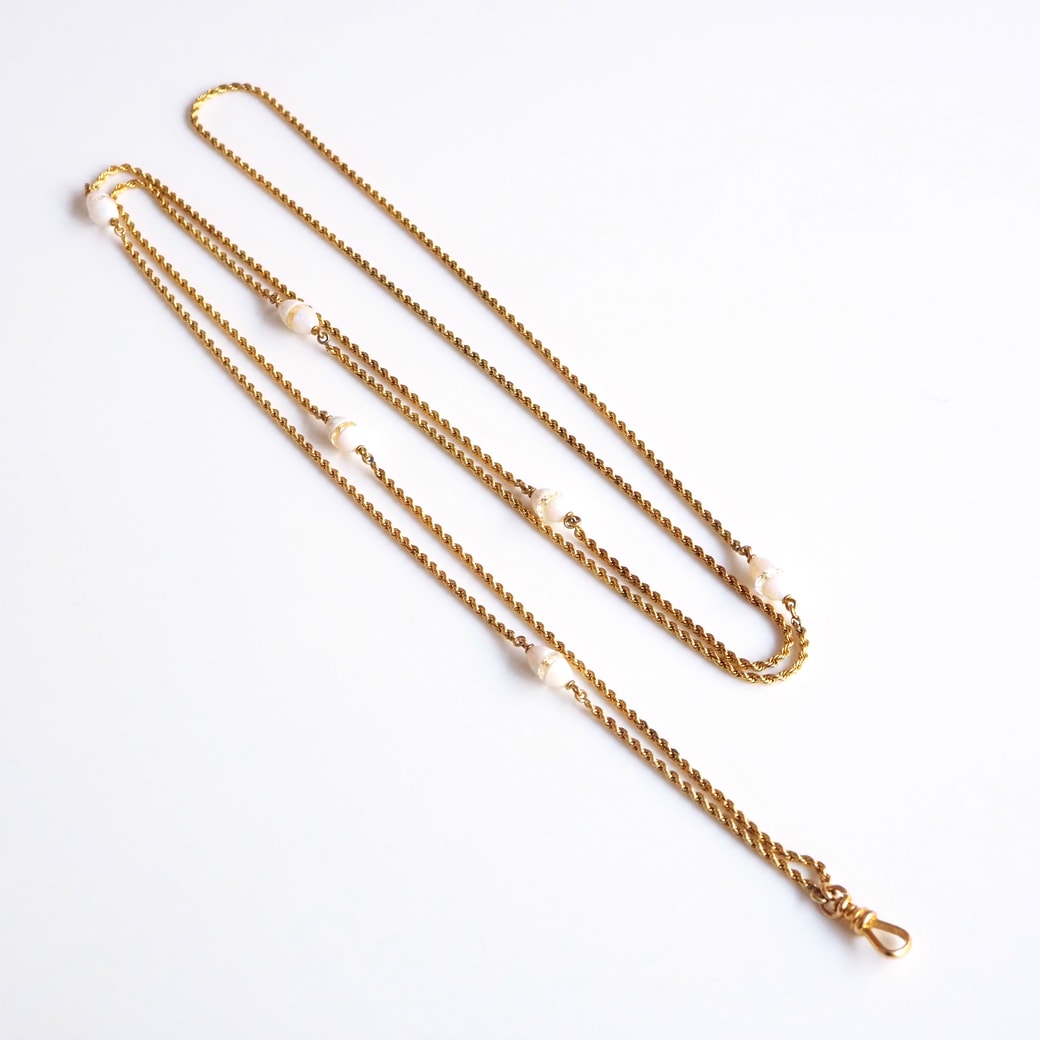 アンティークジュエリー ネックレス オパール クリスタル ゴールド ロングチェーン