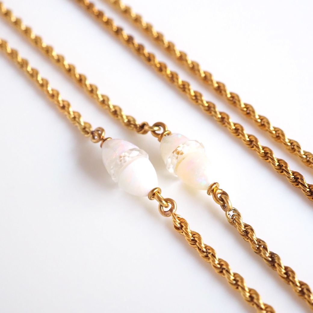アンティークジュエリー ネックレス オパール クリスタル ゴールド ロングチェーン