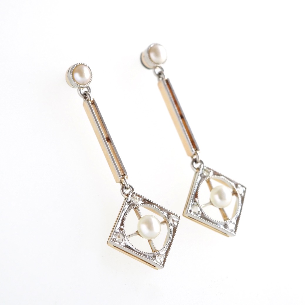 アンティークジュエリー イヤリング&ピアス パール ダイヤモンド アンティークピアス