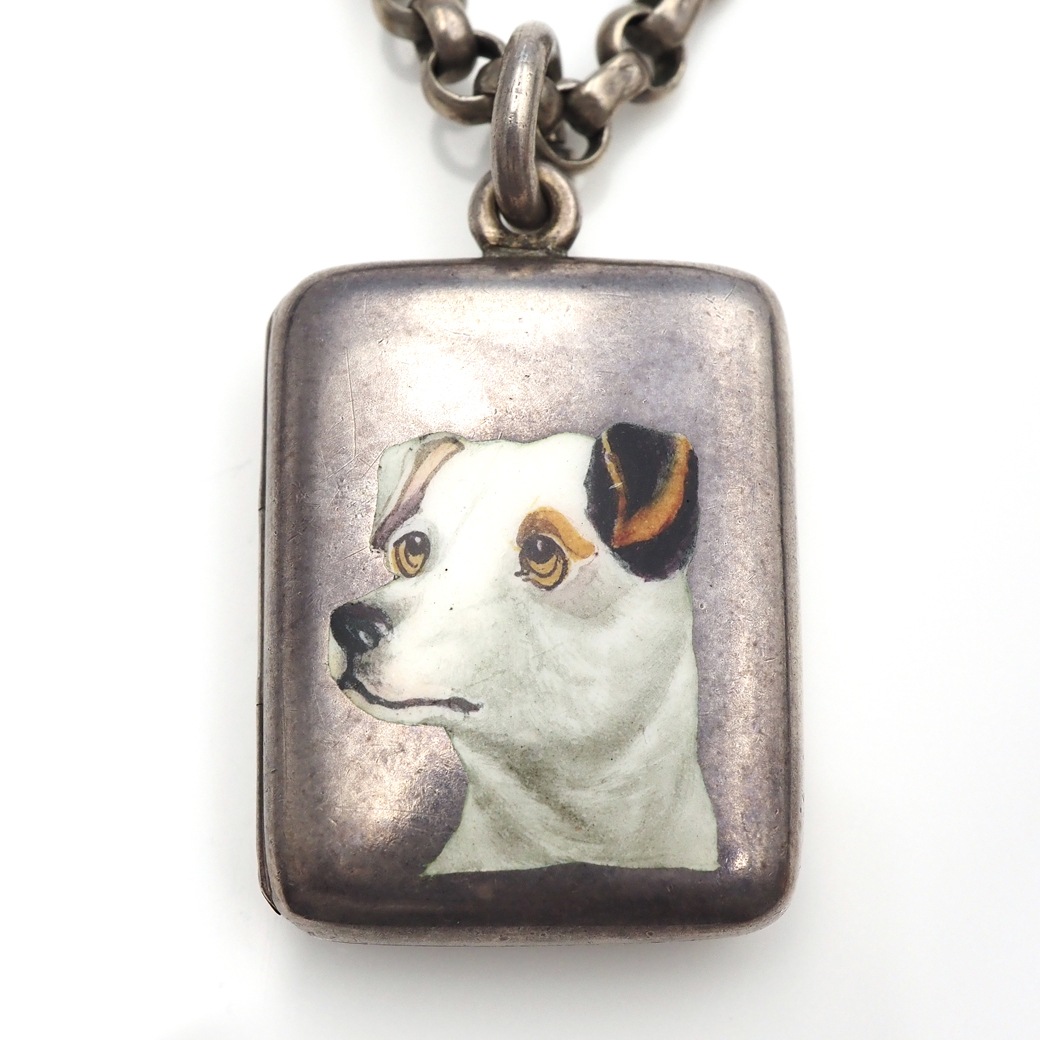 アンティークジュエリー アンティークネックレス エナメル画 テリア