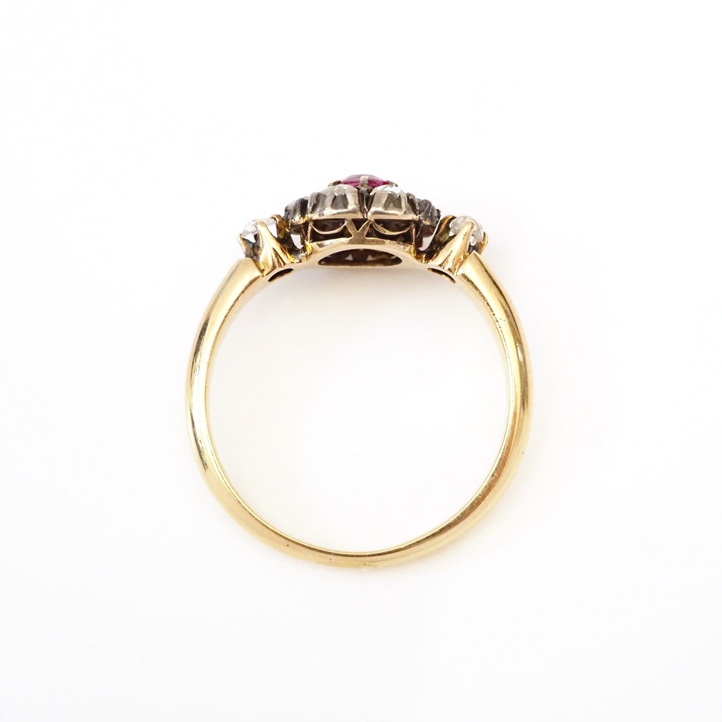 アンティークジュエリー リング ルビー ダイヤモンド クラスターリング