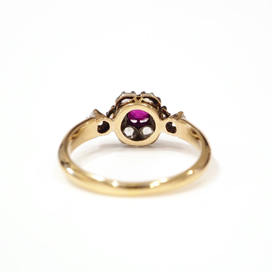 アンティークジュエリー リング ルビー ダイヤモンド クラスターリング