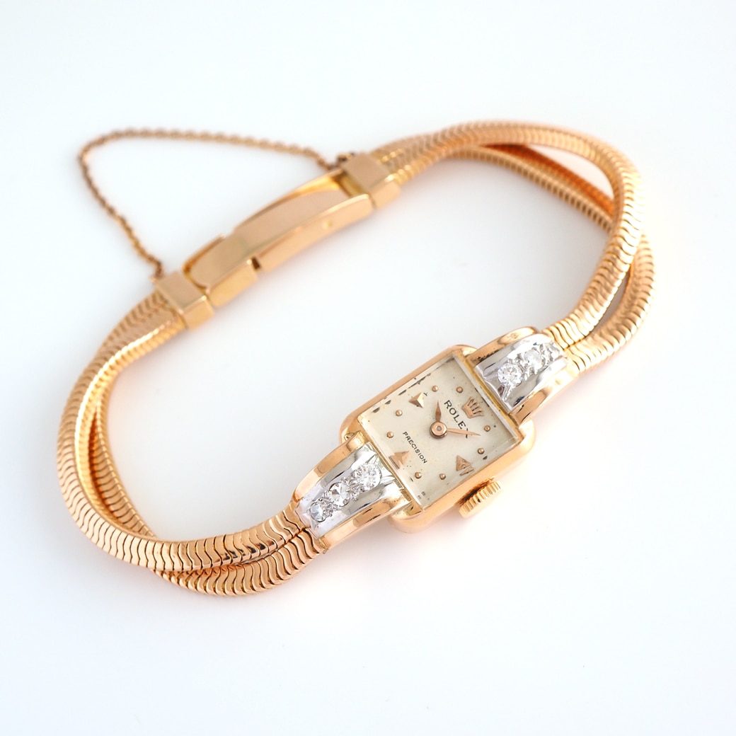アンティークウォッチ ロレックス ダイヤモンドアクセント レクタンギュラー ピンクゴールドケース ブレスレット