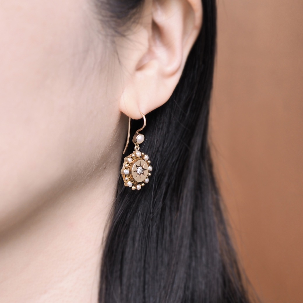 アンティークジュエリー イヤリング&ピアス ゴールド ダイヤモンド パール ピアス