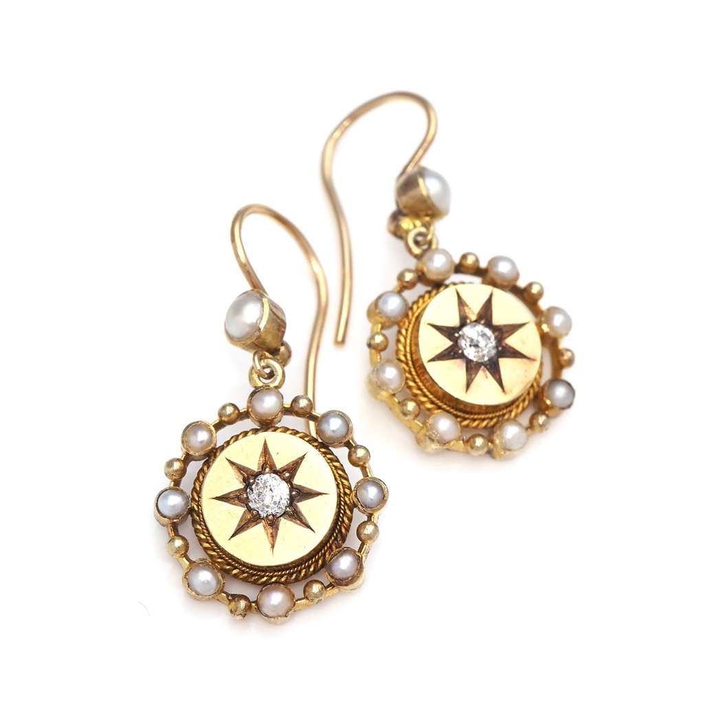 アンティークジュエリー イヤリング&ピアス ゴールド ダイヤモンド パール ピアス