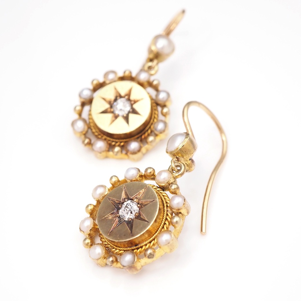 アンティークジュエリー イヤリング&ピアス ゴールド ダイヤモンド パール ピアス