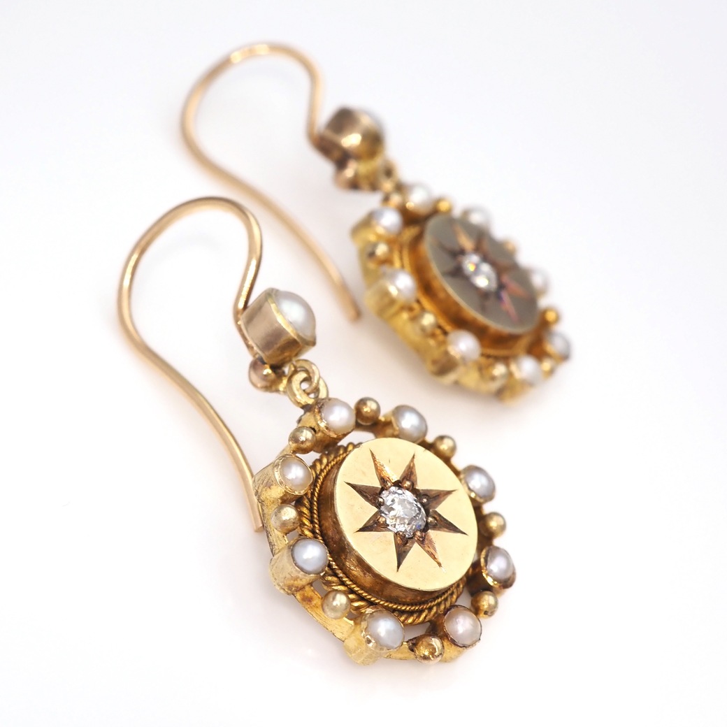 アンティークジュエリー イヤリング&ピアス ゴールド ダイヤモンド パール ピアス