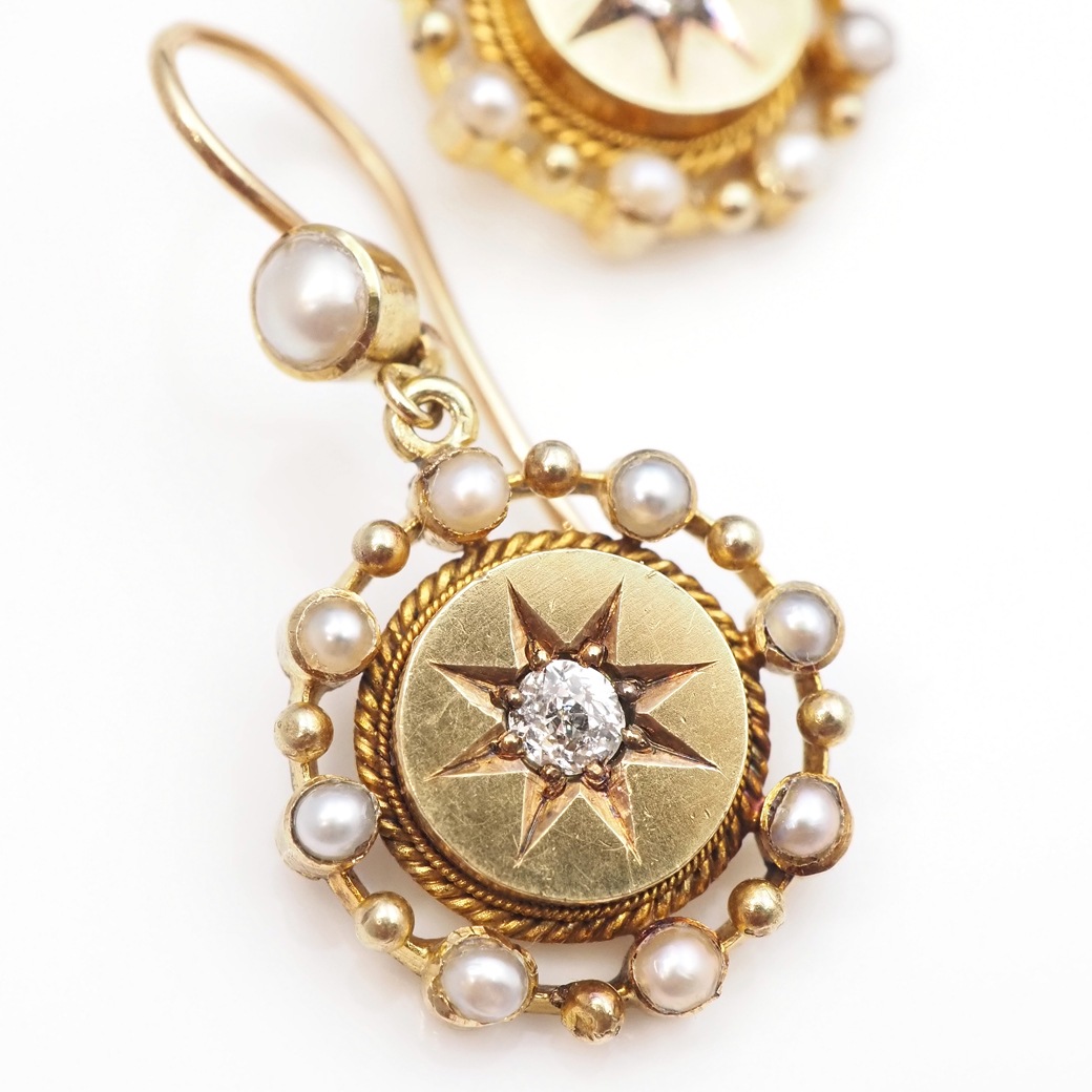 アンティークジュエリー イヤリング&ピアス ゴールド ダイヤモンド パール ピアス