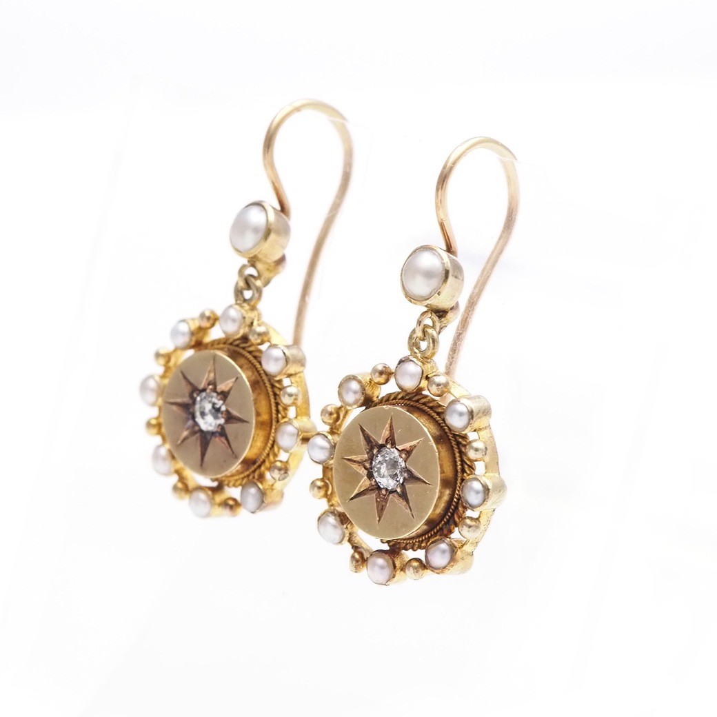 アンティークジュエリー イヤリング&ピアス ゴールド ダイヤモンド パール ピアス