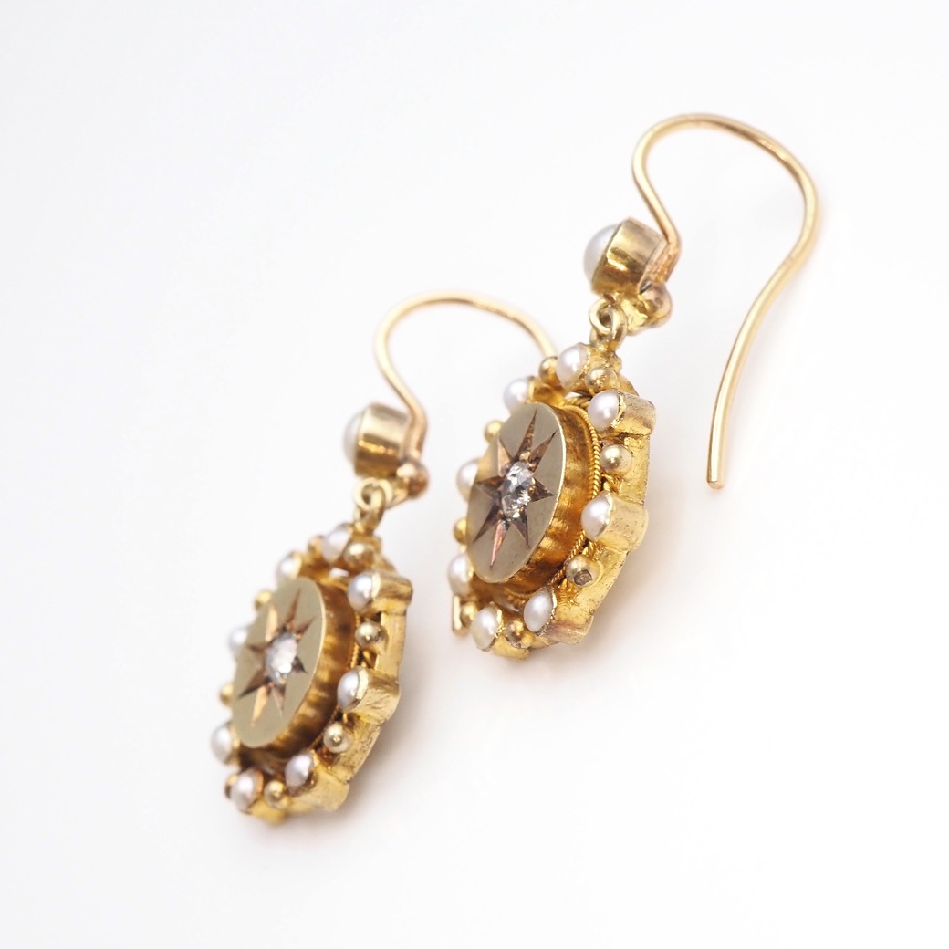 アンティークジュエリー イヤリング&ピアス ゴールド ダイヤモンド パール ピアス