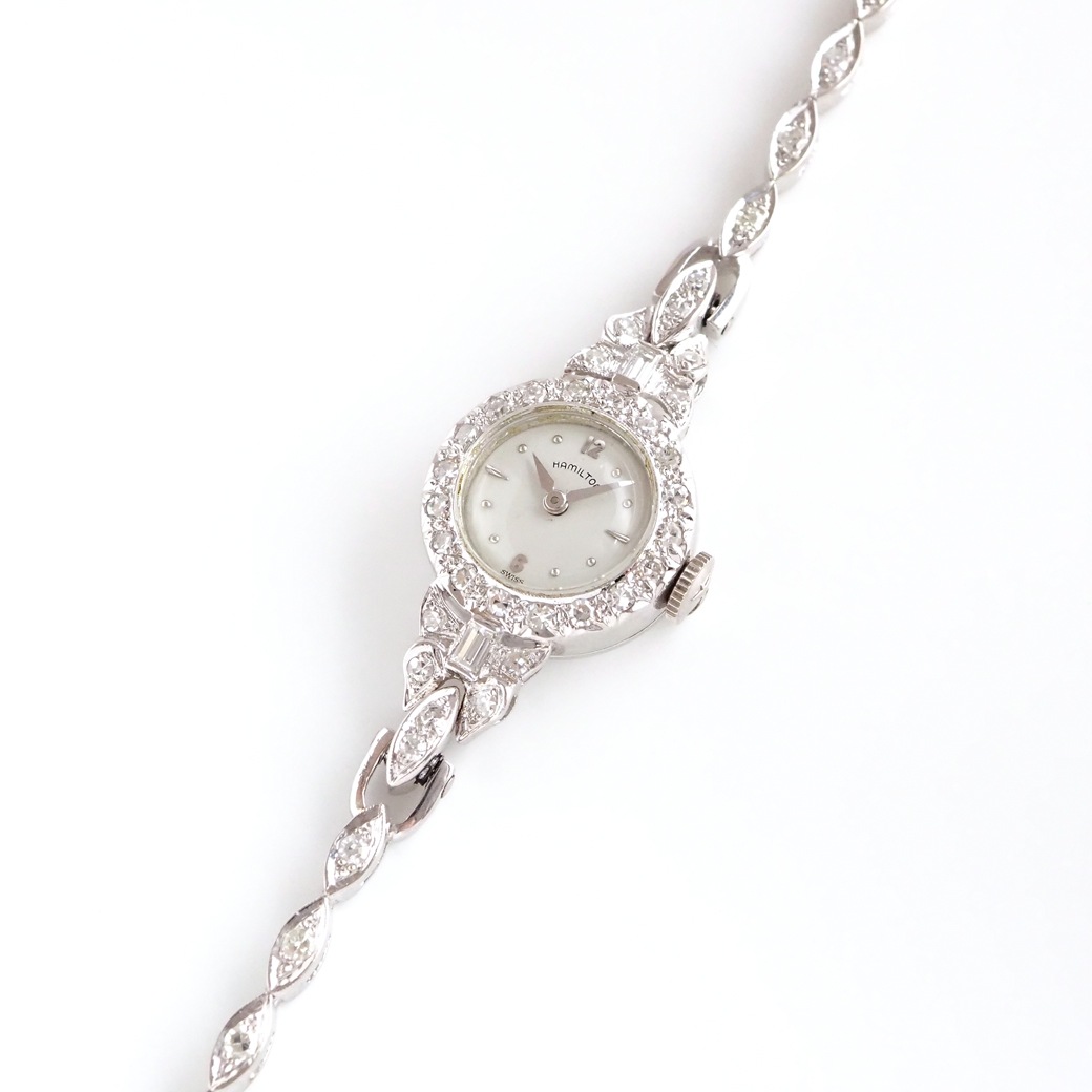 アンティークウォッチ ハミルトン ダイヤモンド装飾 ラウンド ホワイトゴールドケース ブレスレット