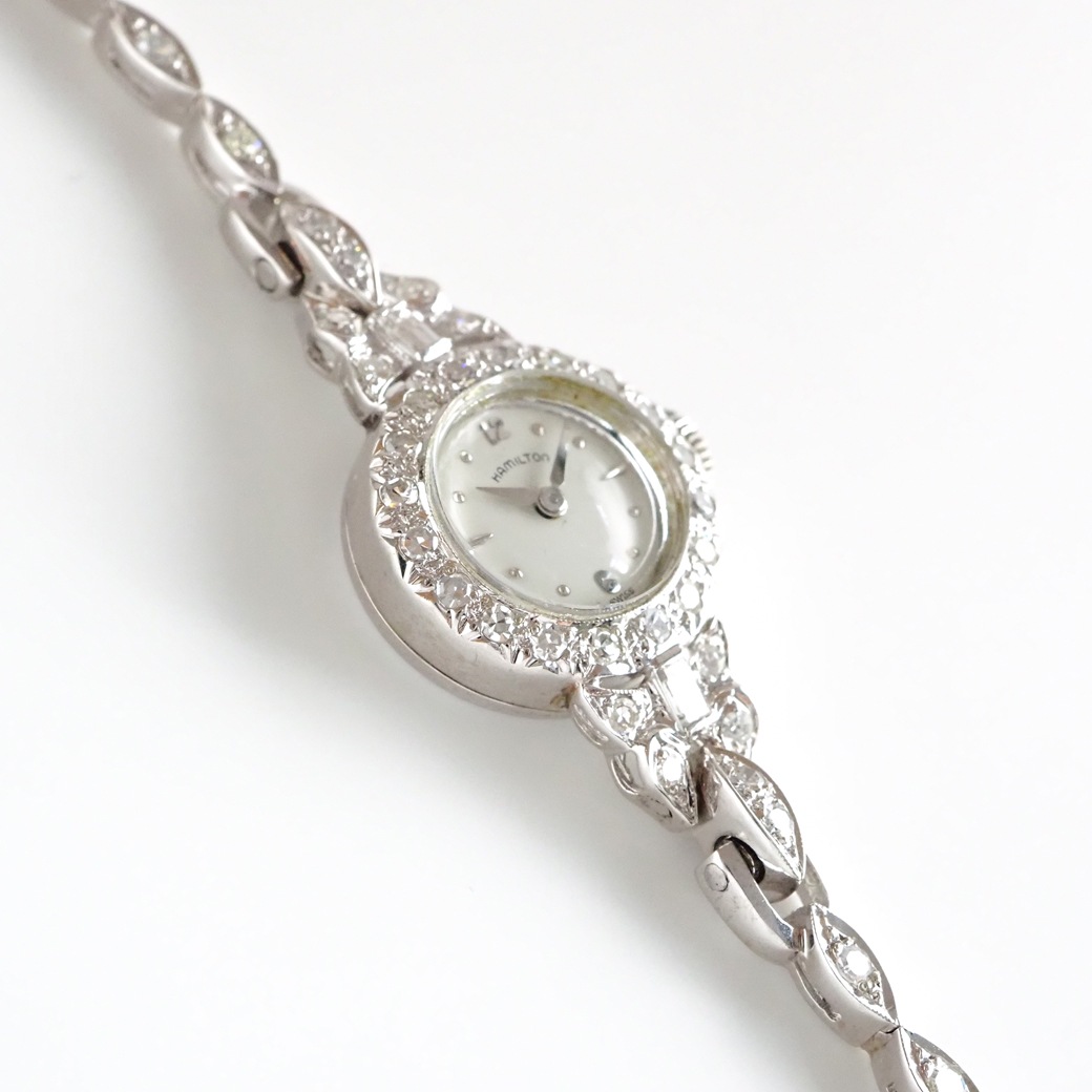 アンティークウォッチ ハミルトン ダイヤモンド装飾 ラウンド ホワイトゴールドケース ブレスレット