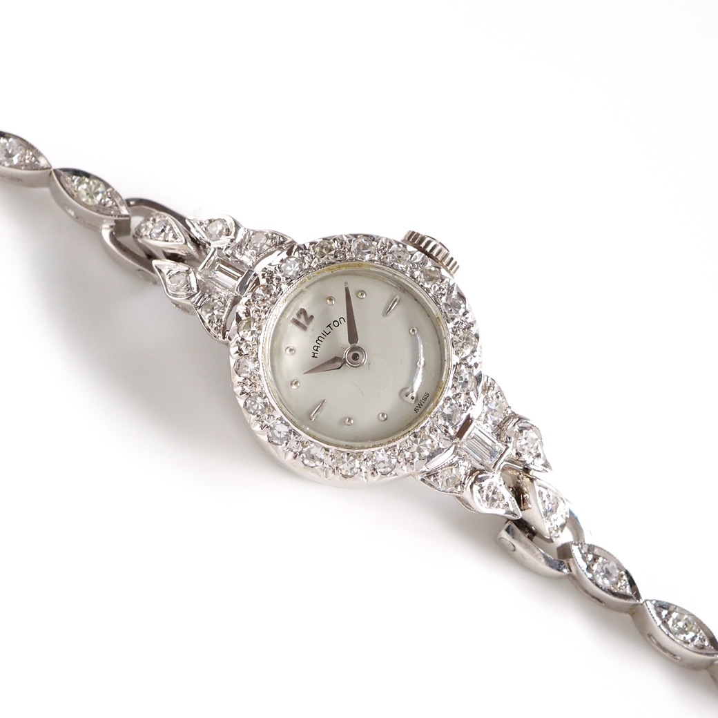 アンティークウォッチ ハミルトン ダイヤモンド装飾 ラウンド ホワイトゴールドケース ブレスレット