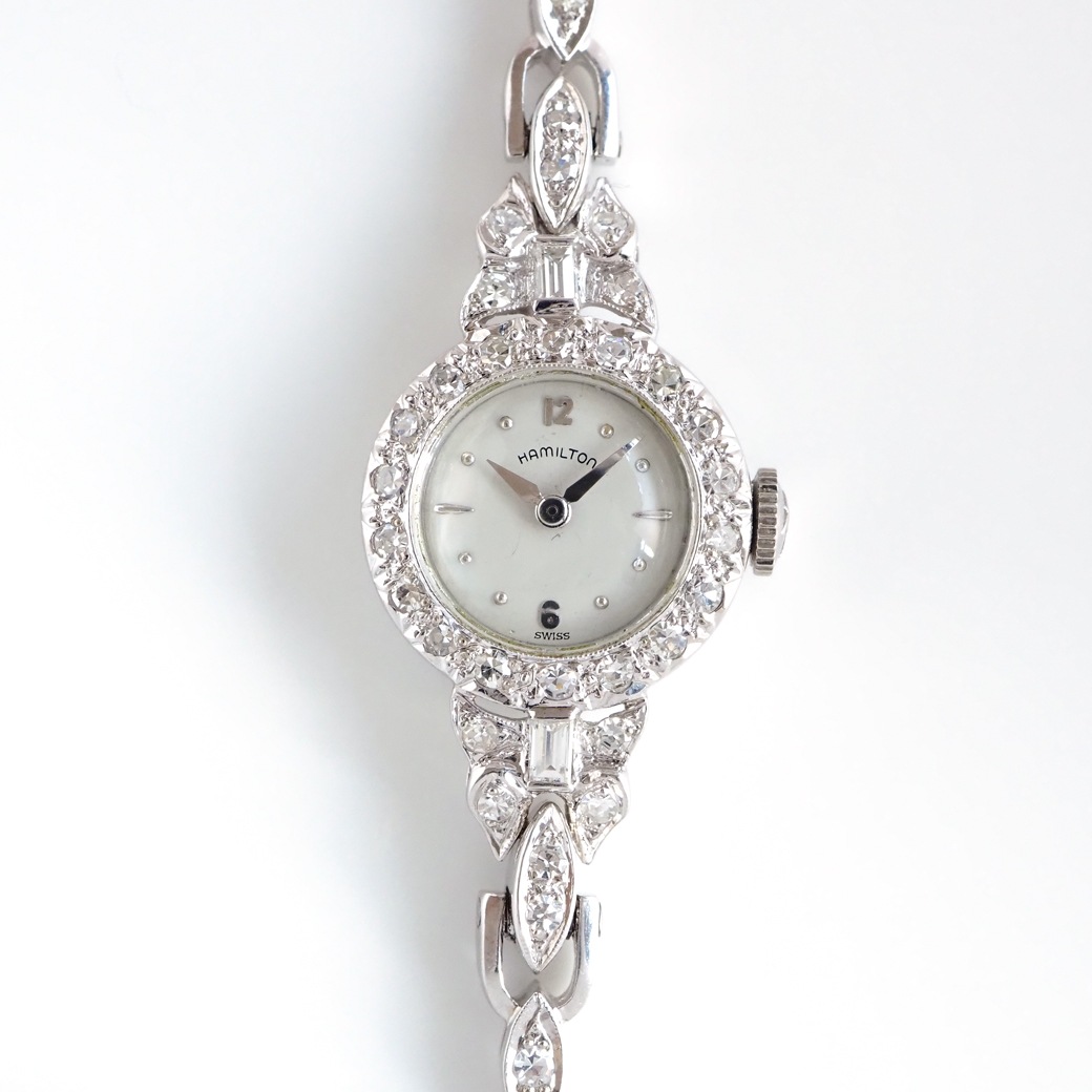 アンティークウォッチ ハミルトン ダイヤモンド装飾 ラウンド ホワイトゴールドケース ブレスレット