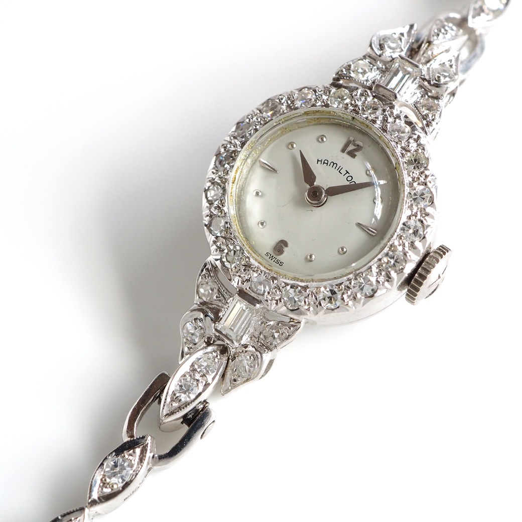 アンティークウォッチ ハミルトン ダイヤモンド装飾 ラウンド ホワイトゴールドケース ブレスレット