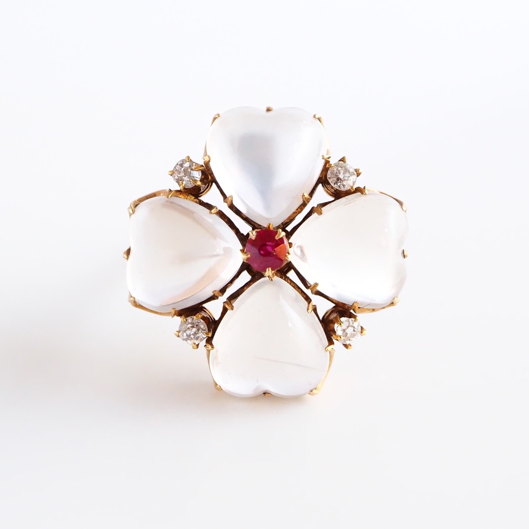 アンティークジュエリー ブローチ クローバーモチーフ ムーンストーン アンティークブローチ