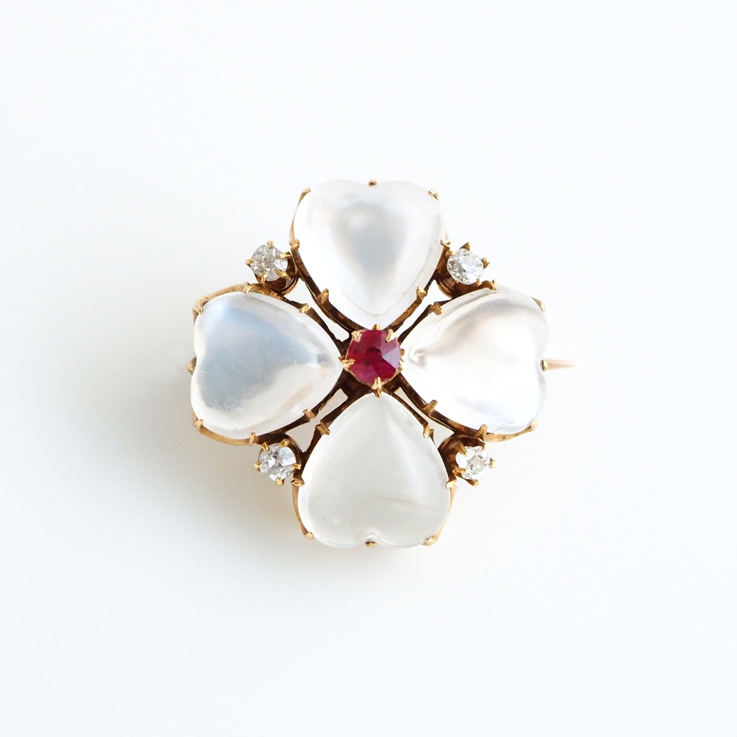 アンティークジュエリー ブローチ クローバーモチーフ ムーンストーン アンティークブローチ