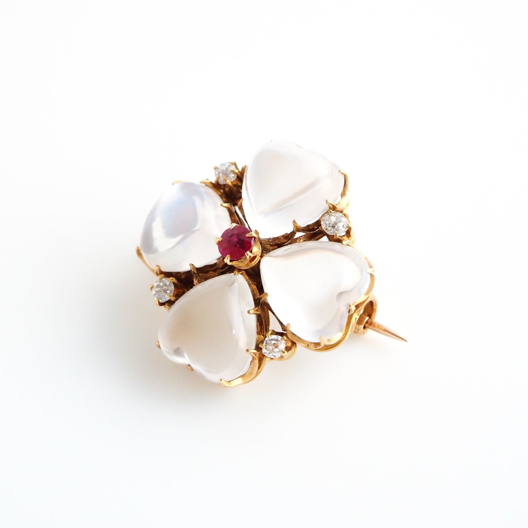 アンティークジュエリー ブローチ クローバーモチーフ ムーンストーン アンティークブローチ