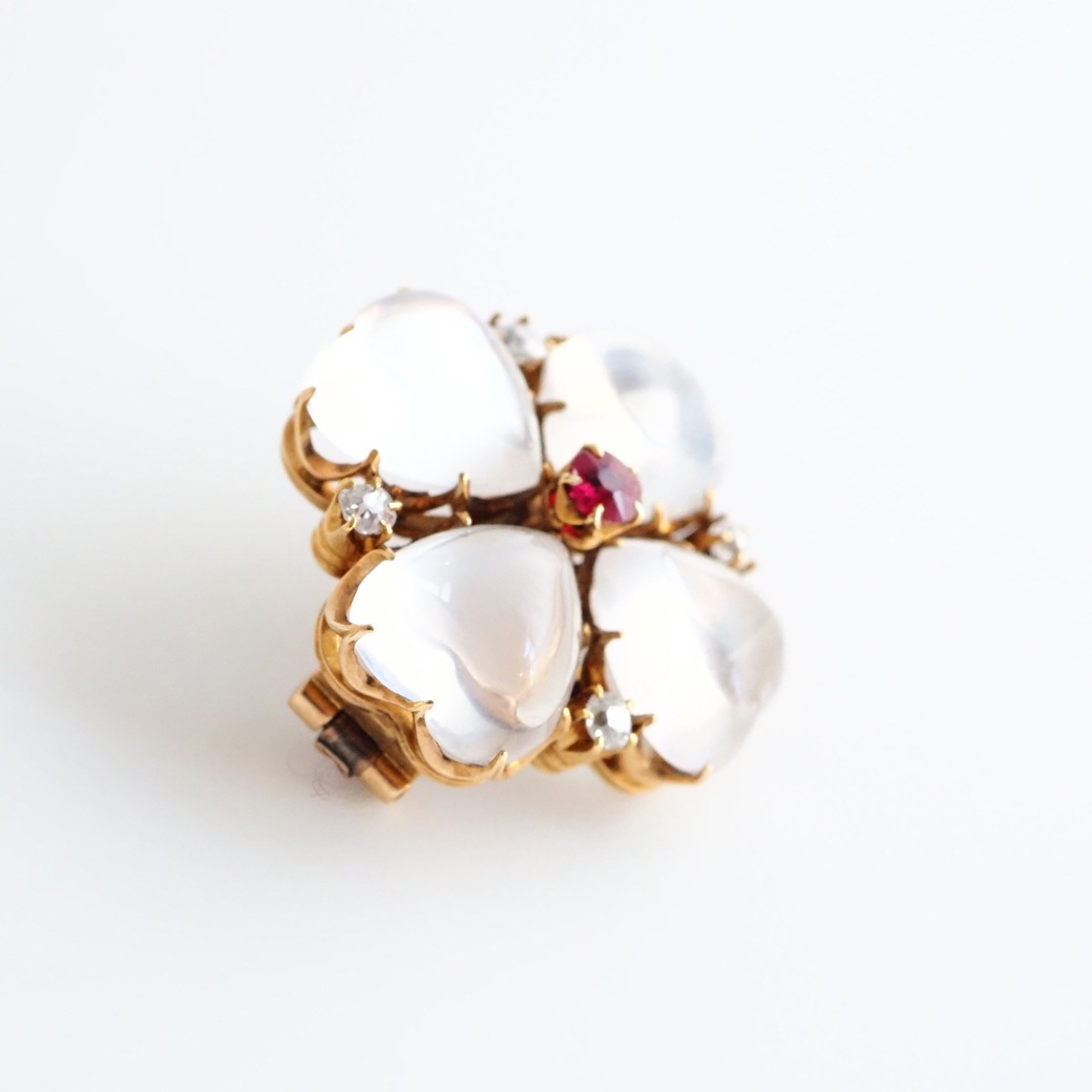 アンティークジュエリー ブローチ クローバーモチーフ ムーンストーン アンティークブローチ