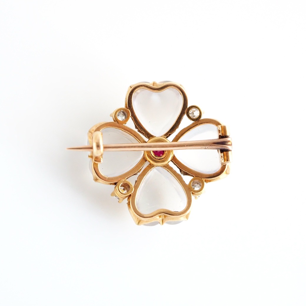 アンティークジュエリー ブローチ クローバーモチーフ ムーンストーン アンティークブローチ
