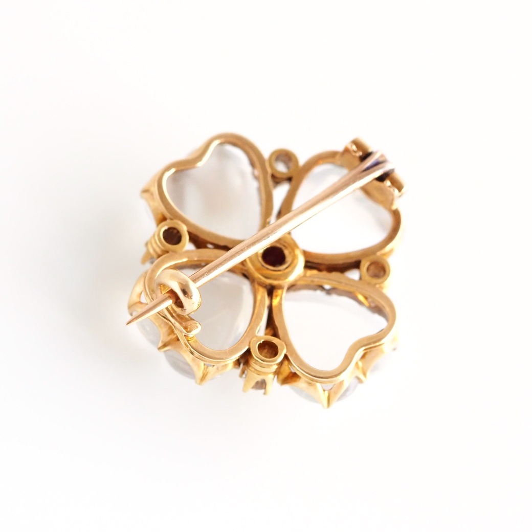 アンティークジュエリー ブローチ クローバーモチーフ ムーンストーン アンティークブローチ