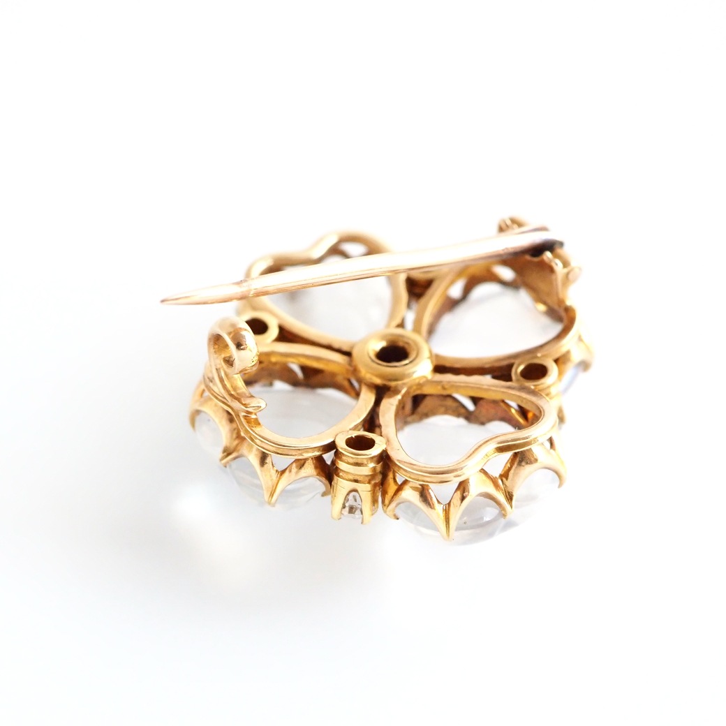 アンティークジュエリー ブローチ クローバーモチーフ ムーンストーン アンティークブローチ