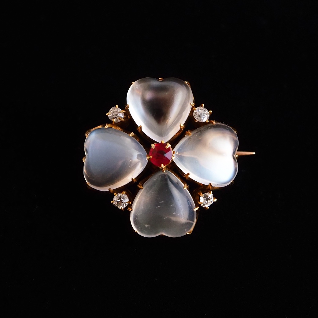 アンティークジュエリー ブローチ クローバーモチーフ ムーンストーン アンティークブローチ