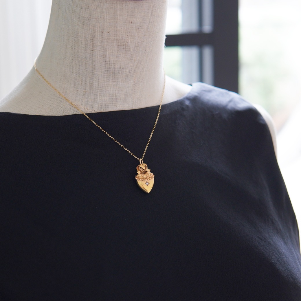 アンティークジュエリー ネックレス ハートモチーフ ダイヤモンド アンティークペンダント