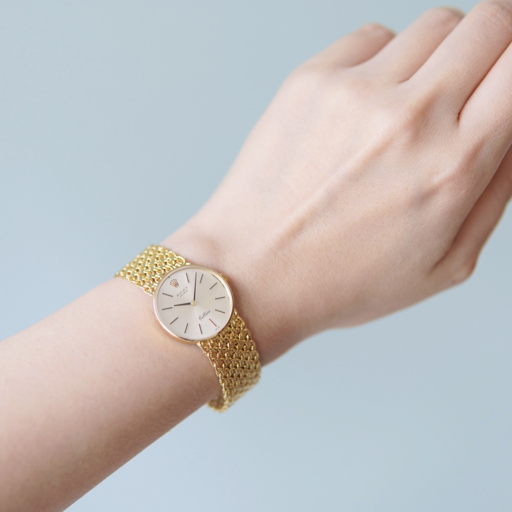 アンティークウォッチ ロレックス Cellini ラウンド ゴールドケース テクスチャーブレスレット