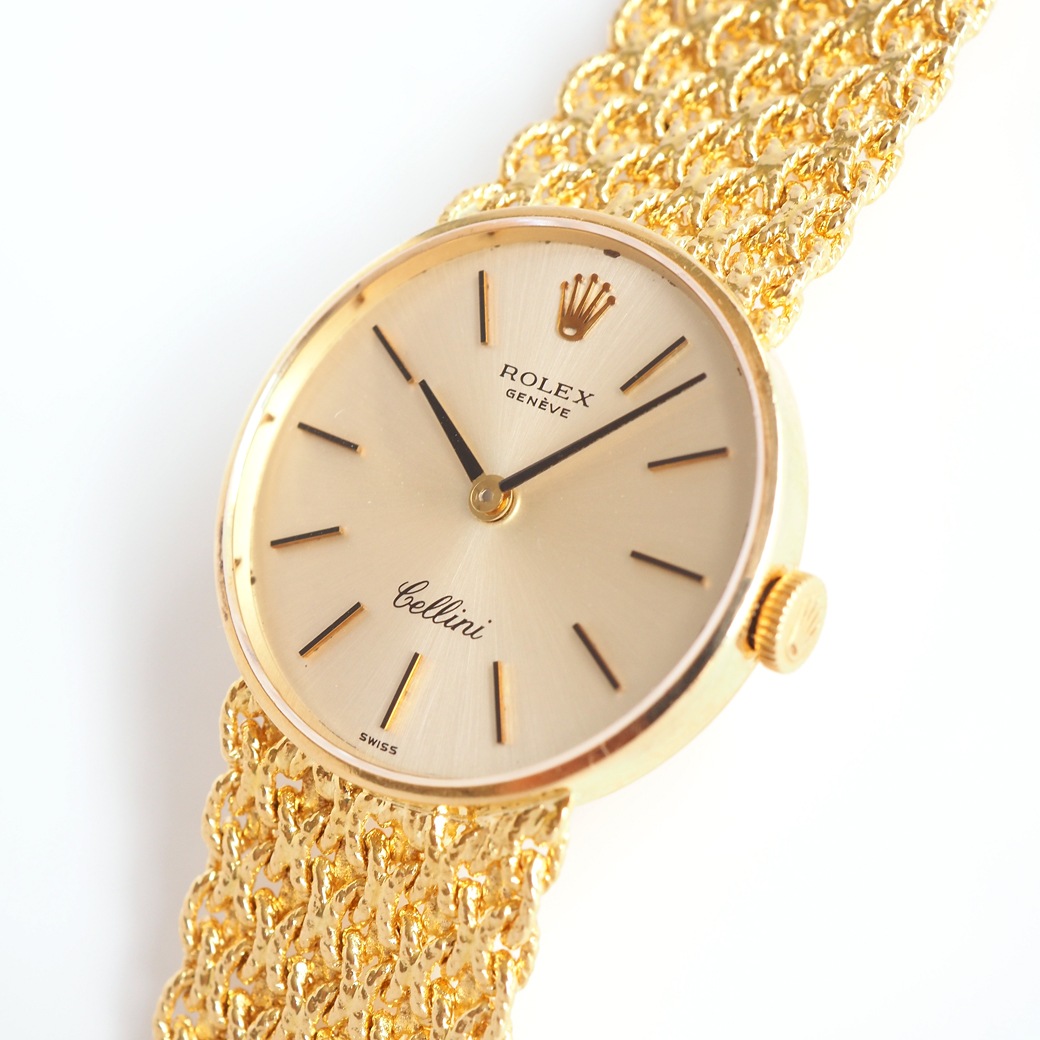 アンティークウォッチ ロレックス Cellini ラウンド ゴールドケース テクスチャーブレスレット