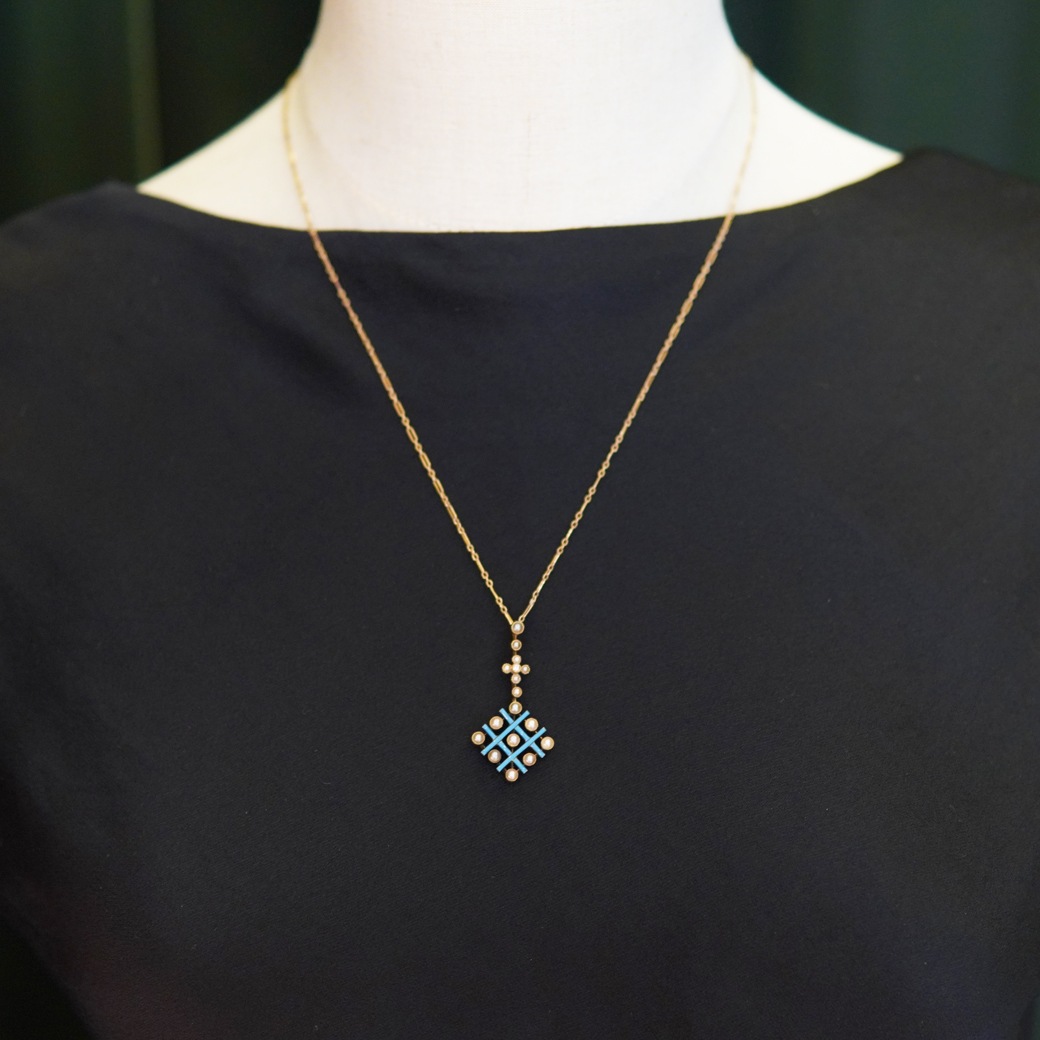 アンティークジュエリー ネックレス エナメル パール アンティークネックレス