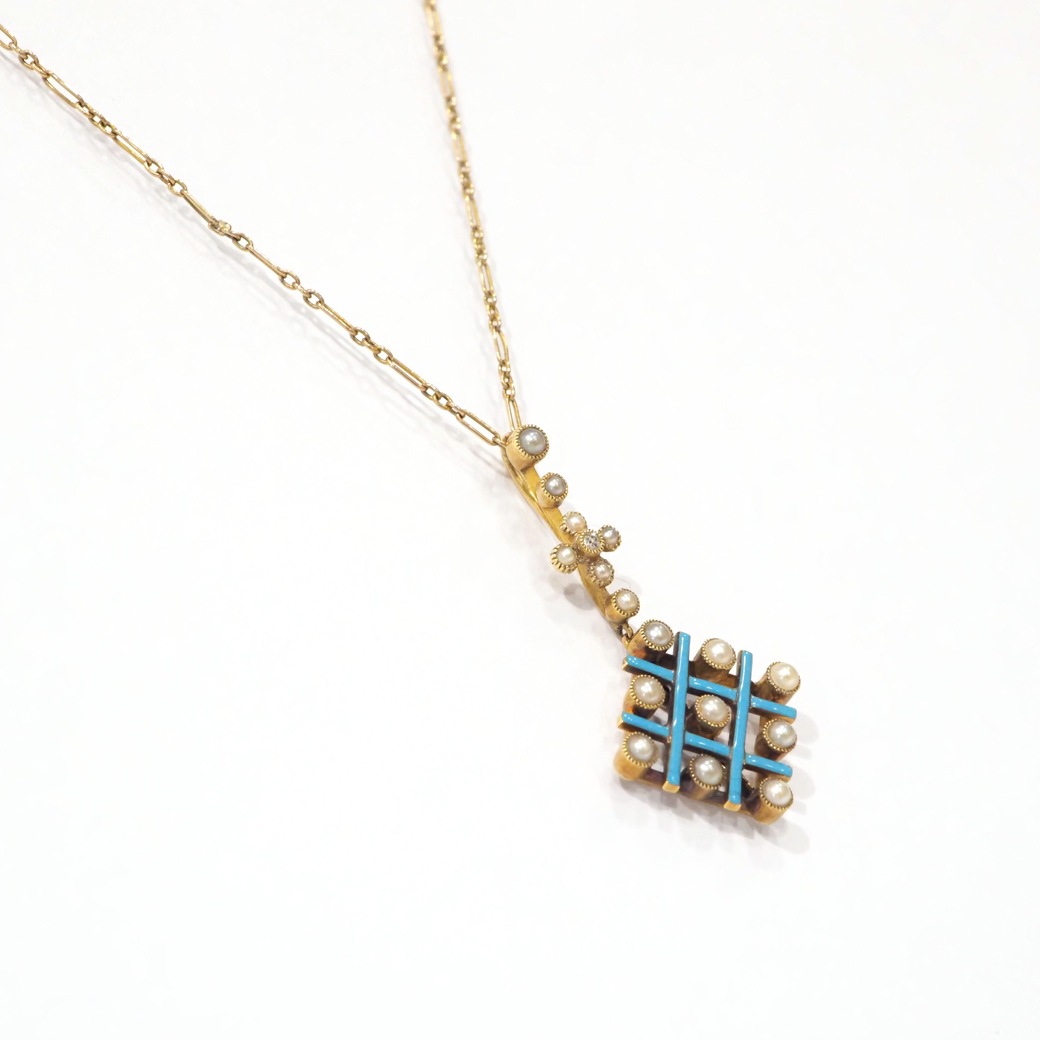 アンティークジュエリー ネックレス エナメル パール アンティークネックレス